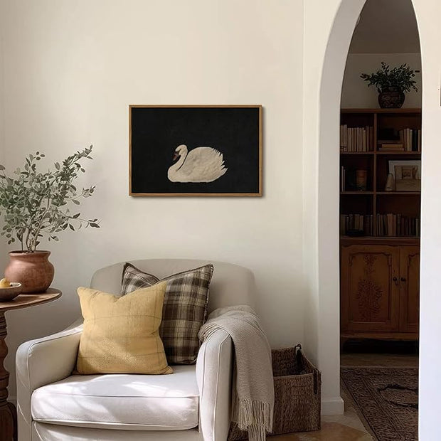 OIQArtOIQ Vintage Framed Wall Art Moody Grace Swan Canvas Art Prints Rustic Farmhouse Pictures Wall Decor Modern Cottagecore Paintings Artwork For Bedroom Kitchen Bathroom Office Living Room