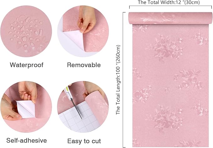 CHIHUT Pink Floral Wallpaper Stick and Peel 12