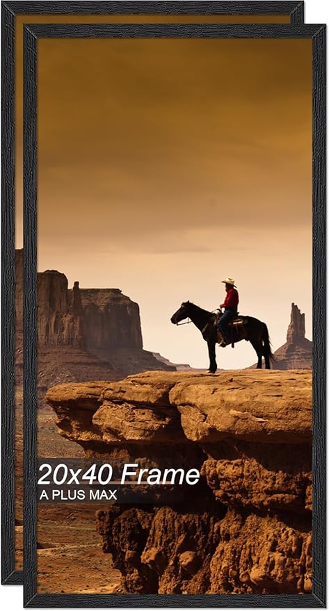A PLUS MAX 20x40 Picture Frame Set of 2, Black Engineered Wood Frame for 20 x 40 Inch Picture Poster Photo, Light Weight 20 by 40 Frame with Wood-grain for Wall - 2 Pack/Black/20 x40