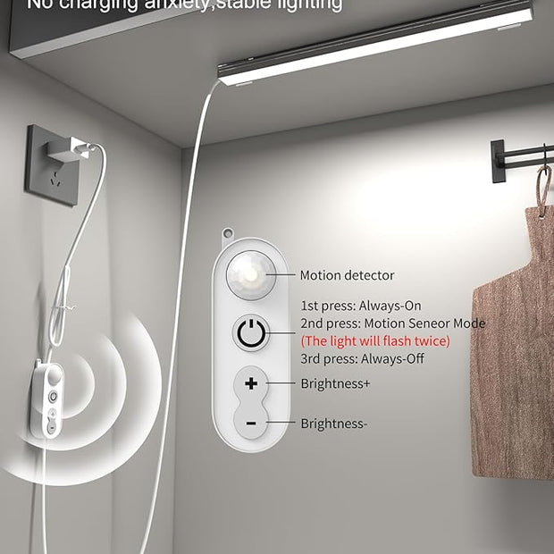 ASOKO Motion Sensor Dimmable Led Under Cabinet Lighting,12 inches Plug in Led Counter Light Bars, Cool White 6000K Light Bar for Kitchen/Closet/Wardrobe/Shelf/Desk/Display Case