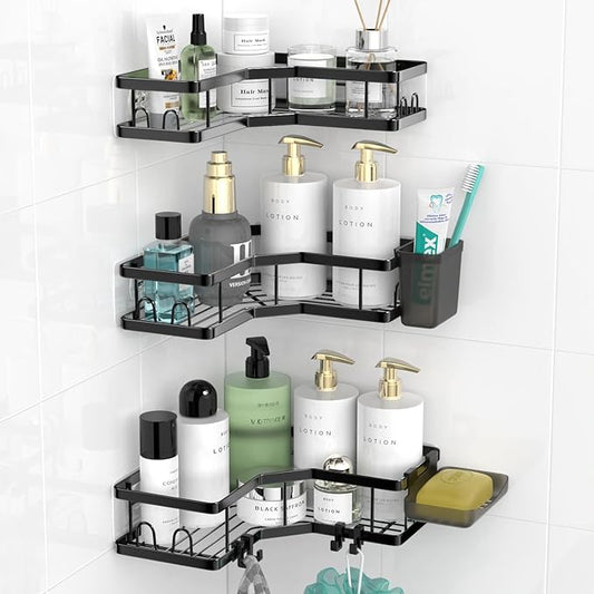 Corner Shower Caddy Bathroom Organizer: Stainless Steel Adhesive Shower Rack - 3Pack No Drilling Shower Shelf - Rustproof Bathtub Organizer