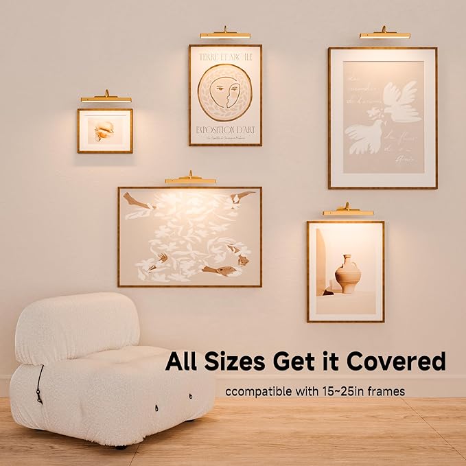 Gallery Picture Light for Wall, 4400mAh Brass Cordless Wireless LED Wall Sconce,Rechargeable Remote Dimmable Lighting for Modern Hallway Living Room Wall Decor(12 in, 2 Pack)