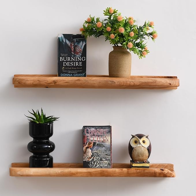 Ceder Wood Live Edge Picture Ledge Shelf Set of 2 - Handmade Natural Cedar Root, Floating Wall Shelves for Frames (24")