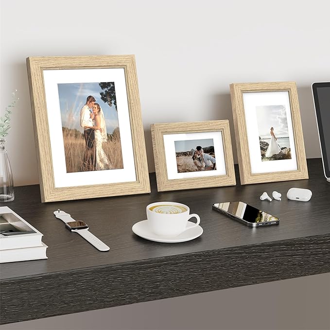 Picture Frames, Made of Real Glass and Wooden Frame, Gallery Photo Frames Set of 10 for Collage Wall Decor, Multi Sizes Including 8x10, 5x7, 4x6 for Mounting or Tabletop Display, Wood