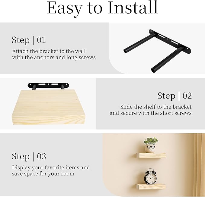 BGMG Small Wood Floating Shelves for wall 8 inch Set of 2, Rustic Wooden Wall Mount Shelves for Bathroom Living Room Bedroom Kitchen Farmhouse-8x 6.7 x1.25 inch- DIY-Unfinished