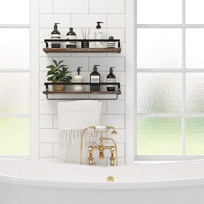 Floating Shelves for Wall, Bathroom Shelves with Towel Bar, Wall Mounted Storage Shelves for Kitchen, Bathroom, Set of 2 White Washed