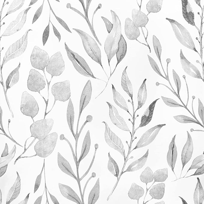 WENMER Gray Leaf Wallpaper Floral Peel and Stick Wallpaper 17.7
