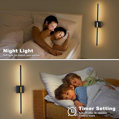 31.5 Inch Battery Operated Wall Sconce Set of Two, 8000mAh USB Rechargeable Wall Sconce with Remote Control, 360°Rotate Dimmable 3000K-6000K LED Wall Lights for Living Room, Hallway, Bedroom, (2 Pack)