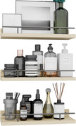 Floating Shelves with Metal Guardrail, Wall Decor Shelves for Bathroom, Living Room and Bedroom, (Black-Natural) Shelves for Home Decor