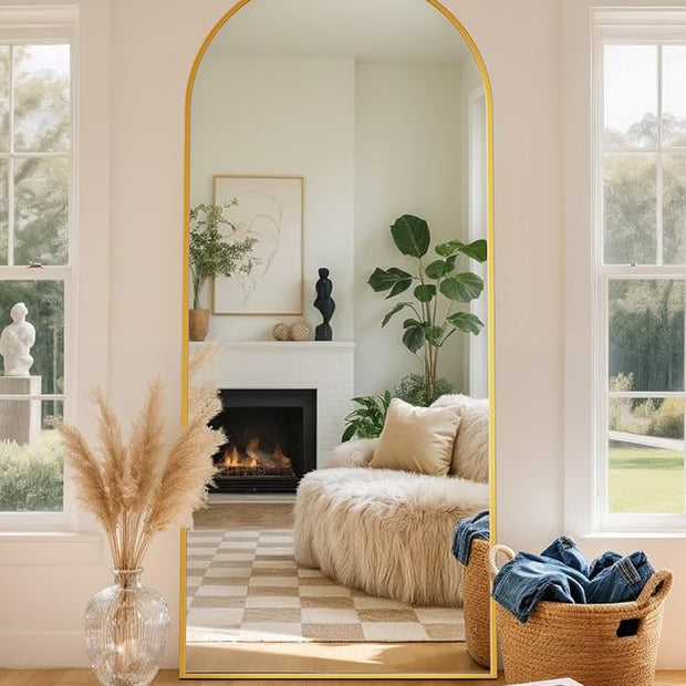 Full Length Mirror with Stand, 71"x26" Arched Full Body Mirror, Large Stand Up Mirrors, Aluminum Frame Floor Standing Mirrors, Freestanding Hanging Leaning Mounted for Bedroom Living Room, Gold