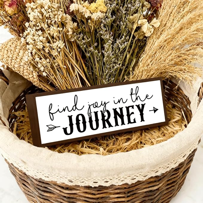 Inspirational Wood Sign, Vintage Wall Decor, Modern Farmhouse Home Decor for Table Shelf, Bedroom Wall Decoration, Decorative Wooden Signs, Find Joy In the Journey Sign 17.8x4x1.2 inches