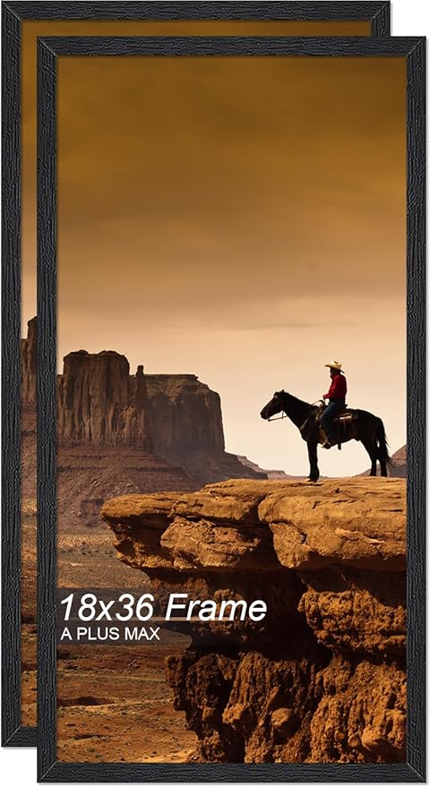 A PLUS MAX 18x36 Picture Frame Set of 2, Black Engineered Wood Frame for 18 x 36 Inch Picture Poster Photo, Light Weight 18 by 36 Frame with Wood-grain for Wall - 2 Pack/Black/18 x36