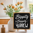Coffee Bar Sign Plaque Decor,Bippity Boppity Brew Desk Decor for Kitchen,Coffee Bar Accessorie,Cute Wooden Tabletop Plaque, Rustic Farmhouse Shelf Sign for Home or Office Decoration 5.9x5.9Inch (Black)