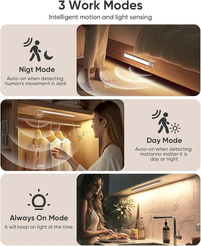 Under Cabinet Lighting Wireless, 2200mAh Rechargeable Motion Sensor Light Indoor, 3 Color Temps, Dimmable, Wireless LED Closet Lights Remote, Magnetic Under Counter Light for Kitchen, Pantry, 6 Pack