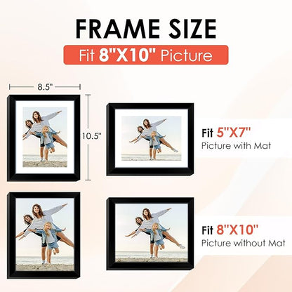 FIXSMITH 8x10 Picture Frame, Black Photo Frame with HD Plexiglass, Display Pictures 5x7 with Mat or 8x10 Without Mat, Picture Frames Collage for Tabletop or Wall Display, 2 Pack