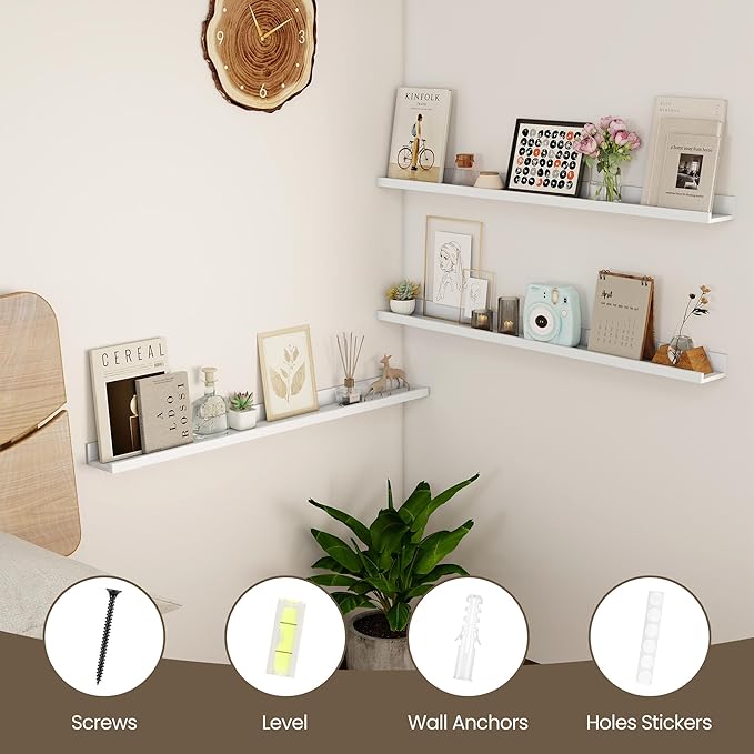 Axeman 36 Inch Floating Shelves | Picture Ledge Shelf Set of 2 | White Wall Shelves with Lip | White Picture Shelf for Wall with Ledge | Photo Ledges 36 Inch