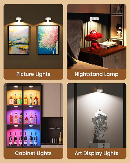 Picture Lights for Wall,Wireless 2000mAh Rechargeable Magnetic LED Puck Lights with Remote,3 Color Temps and 12 RGB,Dimming & Timer,Art Frame Light for Painting Display,Photos,Wall Decor(3 Pack)