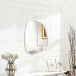 White Irregular Bathroom Mirror Modern Oval Wall Mirror Asymmetrical Wooden Framed Wall Mirror Unique Shape Wall Mounted Vanity Artistic Mirror Decor for Living Room Bedroom Entryway Small 14