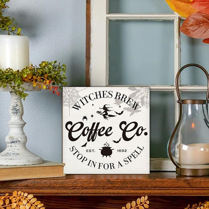 Halloween Coffee Bar Decor, Rustic Box Sign Tabletop, Coffee Bar Decor, Halloween Home Decoration, Farmhouse Decoration for Shelf 5 * 5inch