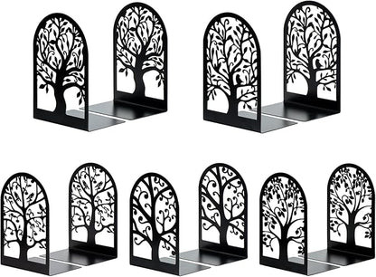 HappyHapi Book Ends, Metal Bookends for Shelves, Modern Tree Book Ends Decorative, Heavy Duty Book Holders Book Stoppers for Home Office Decor, 6.9"x4.7"x3.5" (5 Pairs/10 Pcs)
