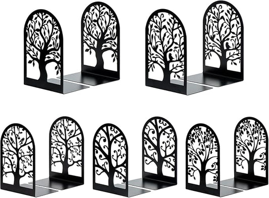 HappyHapi Book Ends, Metal Bookends for Shelves, Modern Tree Book Ends Decorative, Heavy Duty Book Holders Book Stoppers for Home Office Decor, 6.9"x4.7"x3.5" (5 Pairs/10 Pcs)