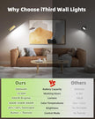 Battery Powered Wall Sconce Lights Set of Two: Gold Rechargeable Wall Lights with Remote, Wireless LED Wall Mounted Lights, 360° Rotation Magnetic Cordless Scone Lighting for Bedroom Living Room