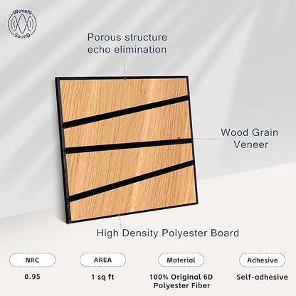 WoveN SounD Artisan Acoustic Wall Panels, 16 Pack 12x12 Inch, Wood Veneer Carved Sound Proof Wall Decor, Self-Adhesive for Home, Studio, Office & Focus Zones, Cut Prism, Natural Oak