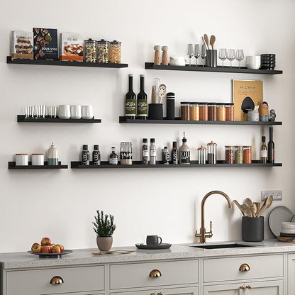 Heimlove Picture Ledge Shelf, Small Floating Shelves Set of 2, 16 Inches Picture Shelf for Wall with Ledge, Kids Bookshelf Wall Mounted for Living Room Bedroom Decor Books Photo Frames, Black