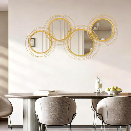 Golden Circle Mirror Set, 4 PCS Wall Metal Framed Round Mirror Modern Glass Decorative Mirrors 20x40 Inch for Living Room Bedroom Bathroom Entryway Home Decor