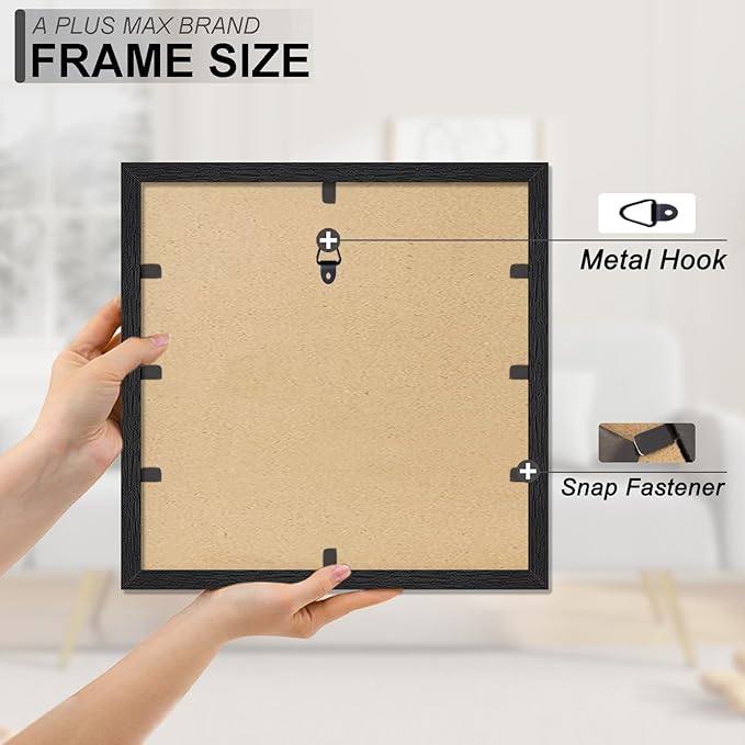 A PLUS MAX Square 12x12 Frame Set of 3, Black Engineered Wood Picture Frame for 12 x 12 Picture Poster Photo, Light Weight 12by12 Frame with Wood-grain for Wall - 3 Pack/Black/12 x12