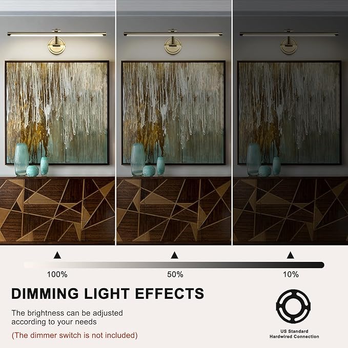 Hard-Wired Picture Lights 23.6 Inch Dimmable LED Wall Art Lighting Modern Gallery Light Poster Lights Adjustable Swing Arm Picture Frame Light for Display Art Work,14W,2700K, Warm White Antique Bronze