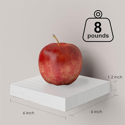 Small Floating Shelves for Wall - 6 Inch Mini Square White Shelves for Bedroom, Living Room, Bathroom, Kitchen, Office Decor Set of 3