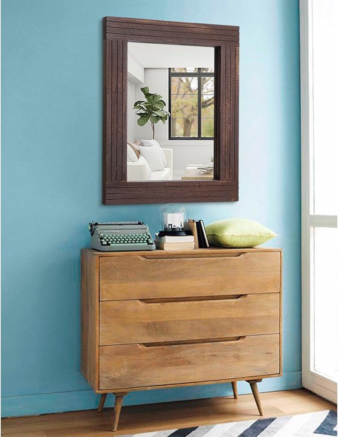 Mirrors for Wall Rustic Wooden Frame Rectangle Mirror Vintage Hanging Mirror for Bedroom Bathroom Living Room Farmhouse Wall Decor Brown Large 20
