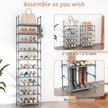 10 Tiers Tall Shoe Rack 20-25 Pairs Boots Organizer Storage Sturdy Narrow Shoe Shelf for Entryway, Closets with Hooks, Grey