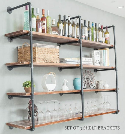 Industrial Wall Mounted Iron Floating Pipe Shelves/Shelving/Racks/Storage/Bookcases/Brackets, DIY Open Bookshelves/Shelving for Kitchen/Office, Retro Black,(5-Tier Shelf Brackets,Not Include Planks)