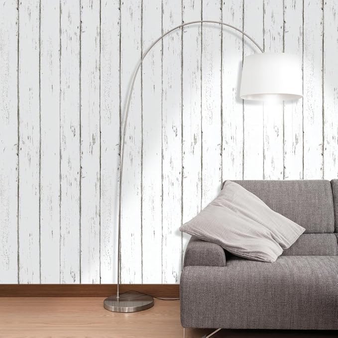 Orgrimmar 236" x 17.8" Wood Peel and Stick Wallpaper Self-Adhesive Removable Wallpaper Covering Decorative Stick Film Vintage White Wood Panel Vinyl Decal Roll