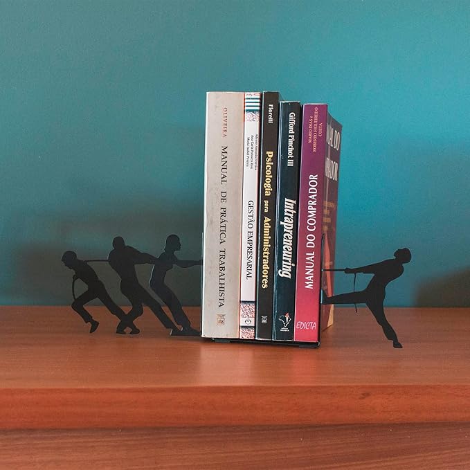 Tug of War Theme Book Holder Organizer – Steel, Black, Creative and Fun Design – Keeps Upright, Adds Personality to Home Decor, Great Gift Idea – Fun Collection – Geguton