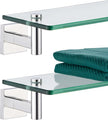 KOKOSIRI Bathroom Shelves Wall Mounted Floating Glass Shelf Polished Stainless Steel 16-Inch Hanging Rack for Storage/Room Decor 2 Pack B1105CH-L16-P2