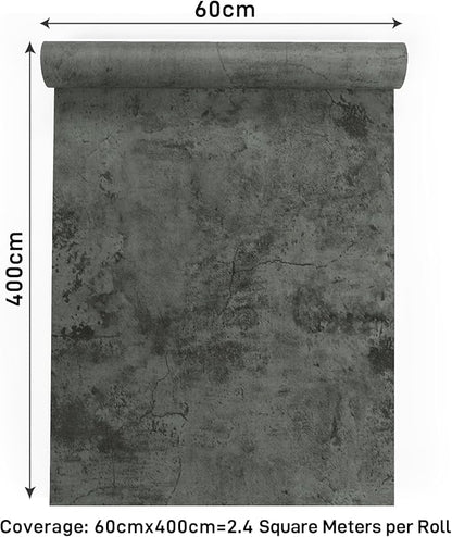 VaryPaper 24"x160" Industrial Weathered Concrete Wallpaper Peel and Stick Grey Cracked Cement Wallpaper for Bedroom Accent Walls Removable Self Adhesive Vinyl Limewash Contact Paper for Countertops