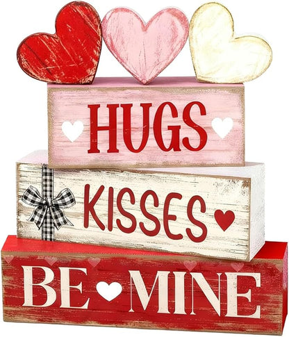 Valentines Day Decorations - Valentine Tiered Tray Decor Set - Wooden Table Decoration with Heart Signs - Rustic Farmhouse Valentine’s Day Home Decor Indoor for Shelf Mantel Coffee Table Gift
