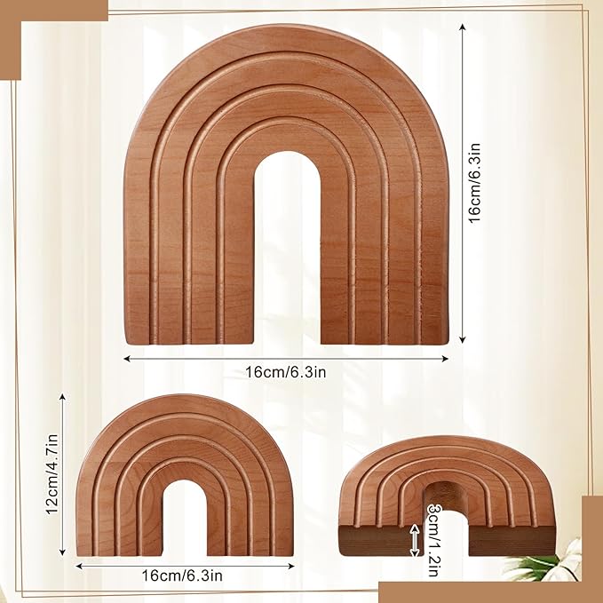 Set of 2 Wooden Arch Decor Boho Wood Rainbow Arch Decorative Objects Modern Shelf Decor Aesthetic for Table Shelf Mantel Living Room Decor