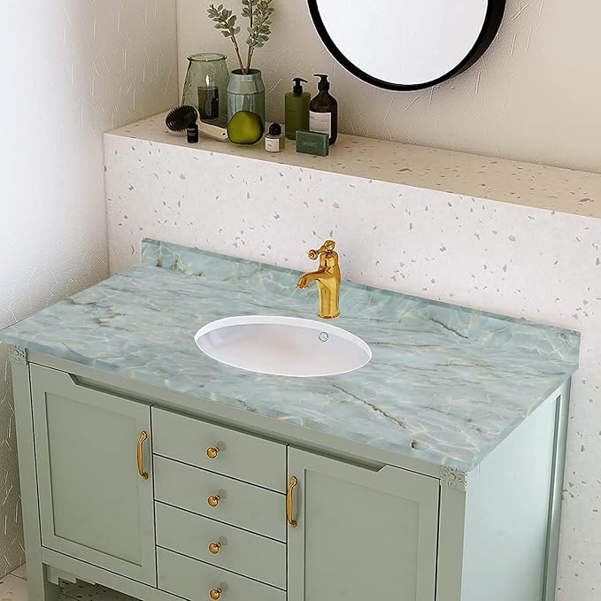 Yancorp 16"x120" Green White Contact Paper Removable Wallpaper Peel and Stick Countertops Bathroom Waterproof Marble Wallpaper Self-Adhesive Peel and Stick Backsplash for Cabinets Kitchen