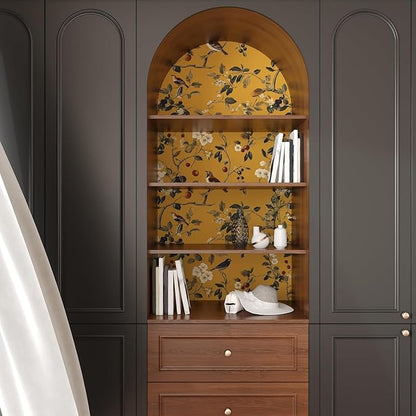 Vintage Bird Wallpaper 17.5"x393" Yellow Chinoiserie Floral Wallpaper Peel and Stick Removable Waterproof Self Adhesive Boho Wall Paper Floral Contact Paper for Bedroom Walls Cabinet Locker