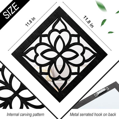 2 PCS Square Wall Mirror,Rustic Farmhouse Wall Mirrors,12 inch Small Mirror Art (style2 Black)