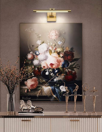 LED Picture Light Fixtures 16.54 Inches, Modern Metal Artwork Wall Lamps with Single Swing Arm, 7W (50W Eqv.), Hardwired Connection, Non-Dimmable, 3000K Warm White, CRI80+, Golden-Like Brass Finish