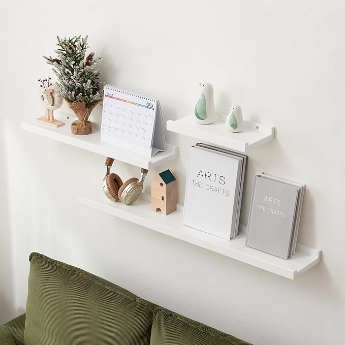 White Floating Shelves Natural Wood Wall Mounted Display Picture Ledge Shelf Oak Wall Shelf for Home Office Living Room Bedroom Storage Shelf 6X12 Inch