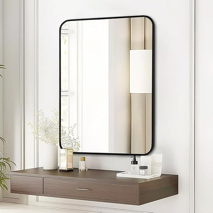 Fabuday Black Bathroom Mirror for Over Sink - 22x30 Matte Metal Framed Wall Mirror, Rounded Rectangular Vanity Mirrors for Living Room, Bedroom, Entryway, Hallway, Horizontally/Vertically