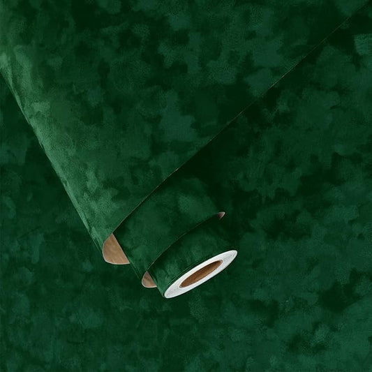 Wallercity Emerald Green Velvet Wallpaper for Dressing Table Flocking Fabric Peel and Stick Countertops Contact Paper for Jewelry Box Removable Felt Wallpapers for Display Cabinets Shelf 15.8''x236''
