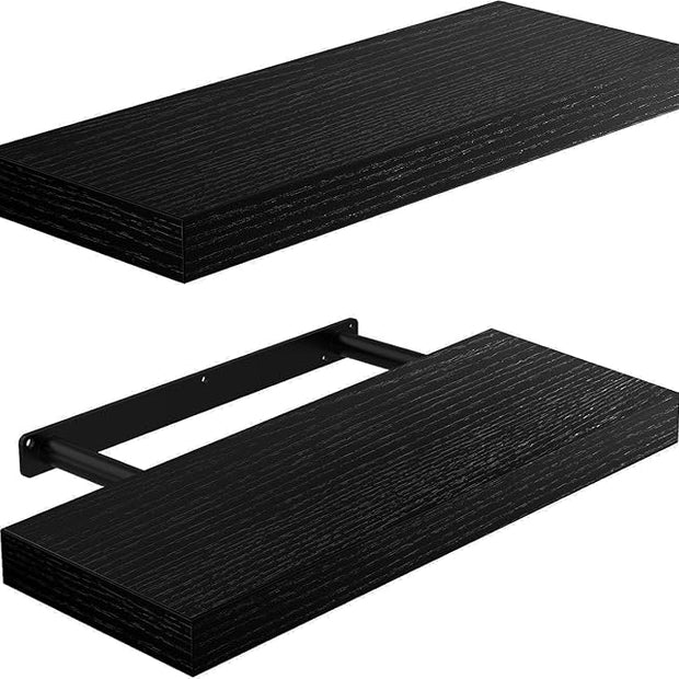 AMADA HOMEFURNISHING Floating Shelves Wall Mounted, 15 x 7 Inch Wall Shelves for Bathroom, Bedroom, Living Room, Black Shelves Set of 2