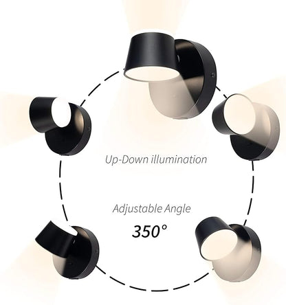 URSOLA Wall Light Set of Two, LED Wall Sconce with On/Off Switch USB Charging Port 110 Volt Hardwired Wall Lamp 350 Rotatable Up Down Sconces Wall Lighting (Black)